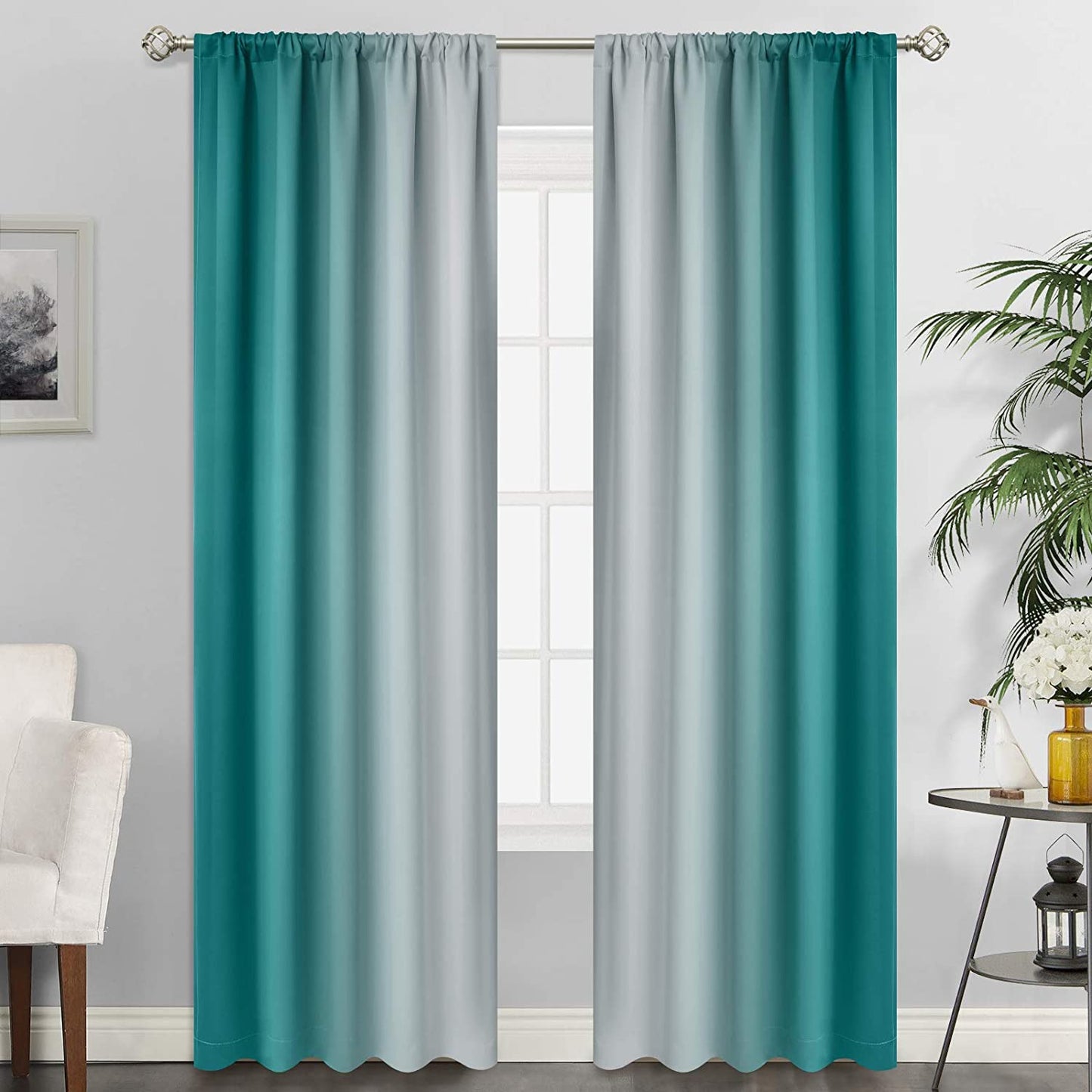 Simplehome Ombre Room Darkening Curtains for Bedroom, Light Blocking Gradient Purple to Greyish White Thermal Insulated Rod Pocket Window Curtains Drapes for Living Room,2 Panels, 52X84 Inches Length  SimpleHome Teal 52W X 84L / 2 Panels 