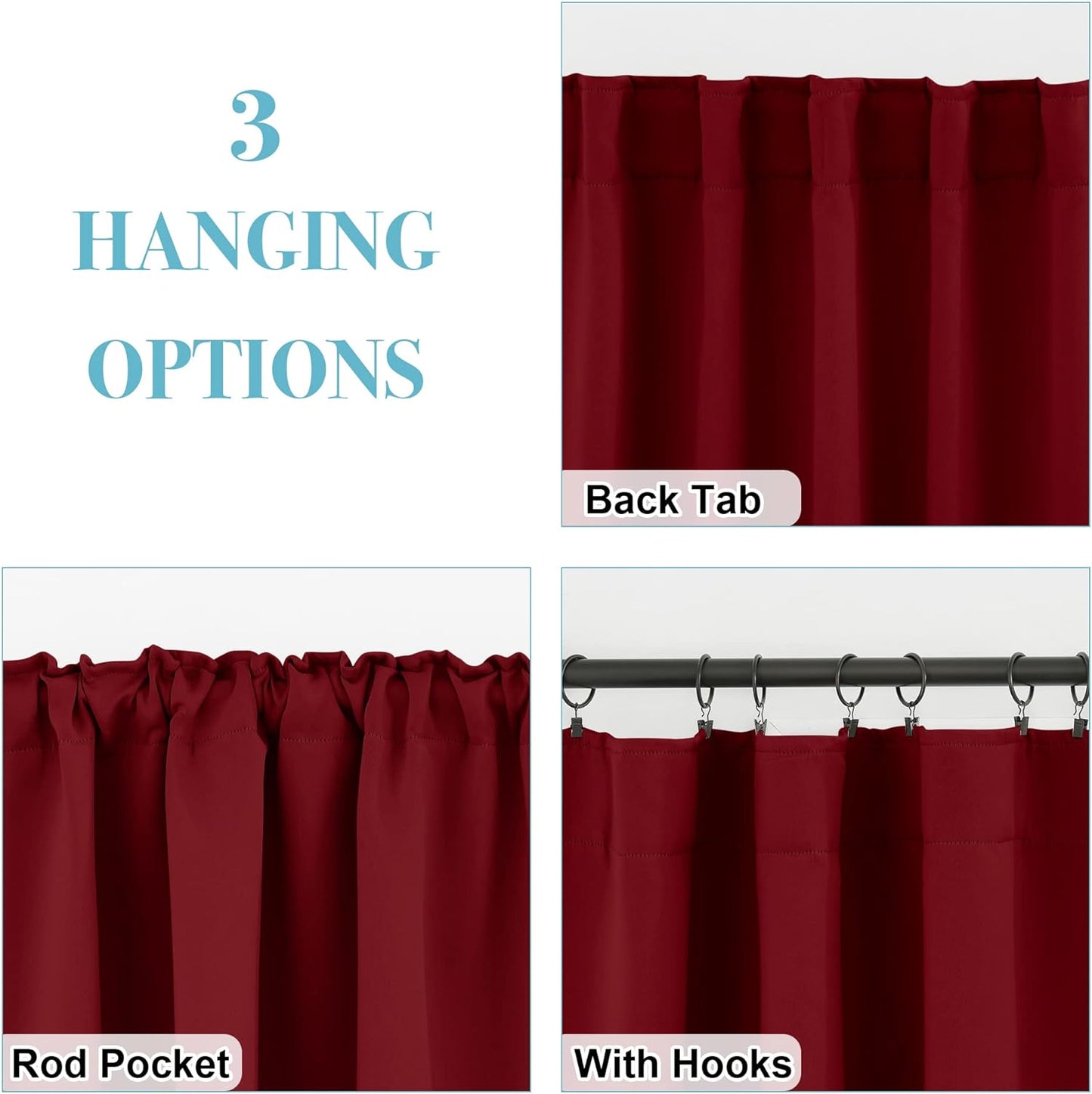 RYB HOME Window Curtains Blackout - Thermal Insulated Bedroom Curtain Drapes, Room Darkening Curtains for Bathroom Nursery Short Curtains, Wide 42 by Long 45, Burgundy Red, 2 Pcs  RYB HOME   