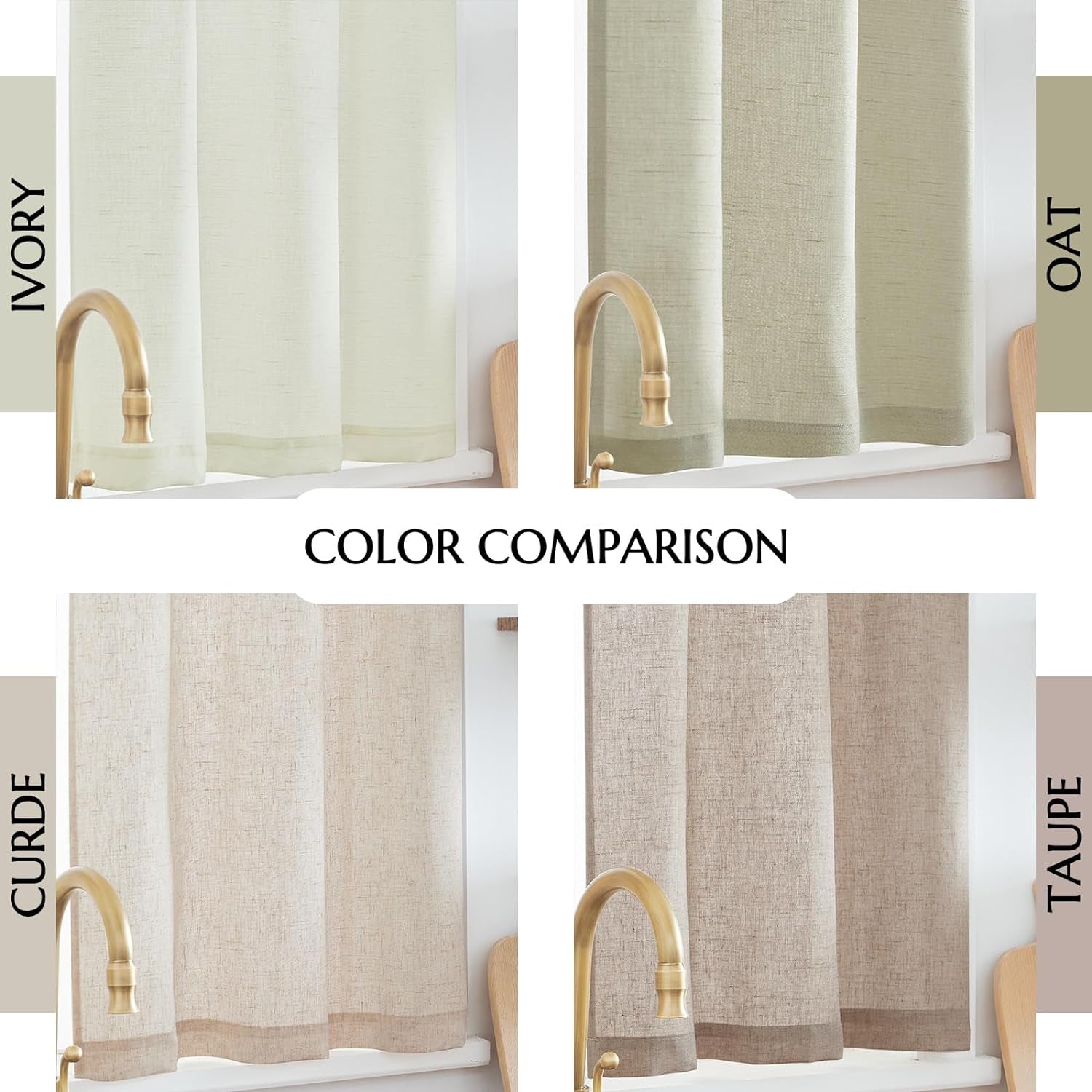 Jinchan Beige Kitchen Curtains Linen Tier Curtains 24 Inch Farmhouse Cafe Curtains Light Filtering Small Window Curtains Flax Country Rustic Rod Pocket Bathroom Laundry Room RV 2 Panels Crude  CKNY HOME FASHION   