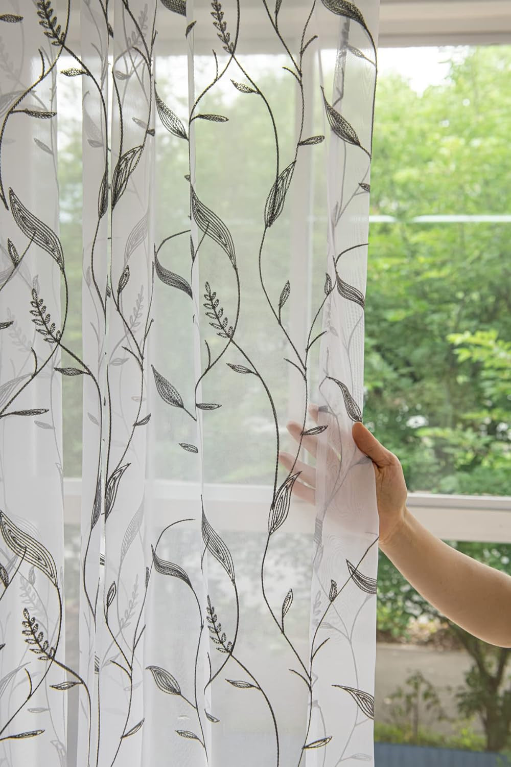MOONVAN Windows Semi White Sheer Curtains 84 Inches Length 52 Inches Width 2 Panels Set Translucent Sheer Curtain Basic Rod Pocket for Bedroom Children Living Room Yard Kitchen  MOONVAN White-Embroider-Grey Leaf 52"W X 95"L 
