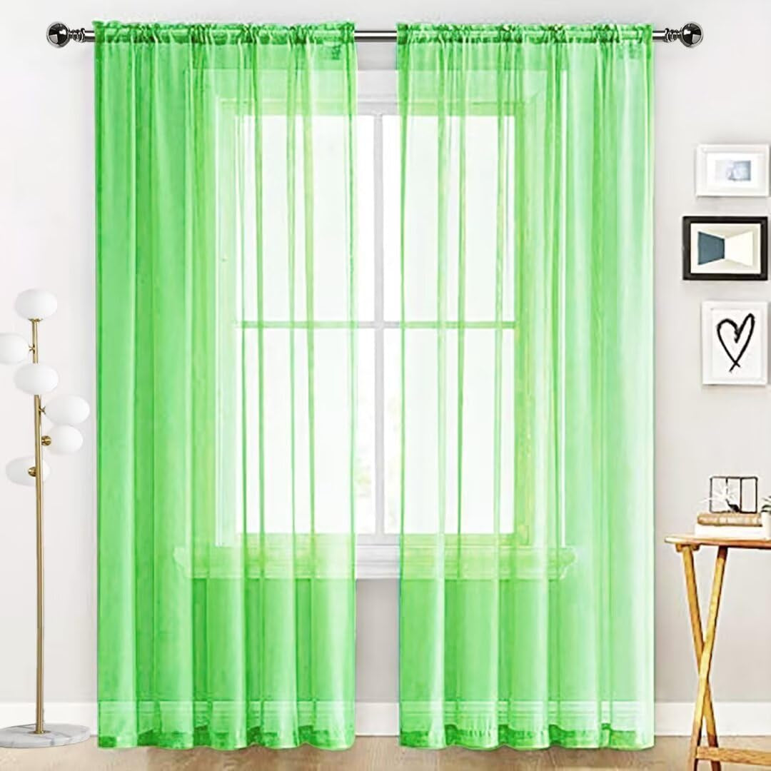 Spacedresser Basic Rod Pocket Sheer Voile Window Curtain Panels White 1 Pair 2 Panels 52 Width 84 Inch Long for Kitchen Bedroom Children Living Room Yard(White,52 W X 84 L)  Lucky Home Sharp Green 52 W X 45 L 