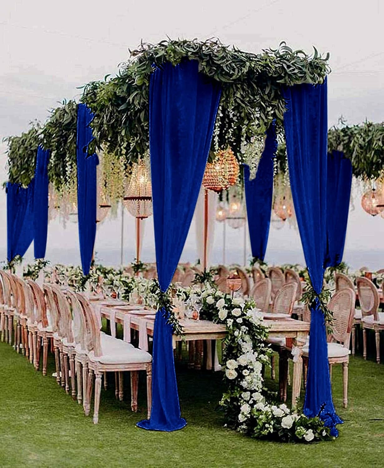 Chiffon Backdrop Curtain 5Ftx9Ft Royal Blue Voile Sheer Curtains 2 Panels Romantic Wedding Party Decor Polyester Chiffon Fabric Drapes for Party Stage(5Ftx9Ft(29"X108"X2), Royal Blue)
