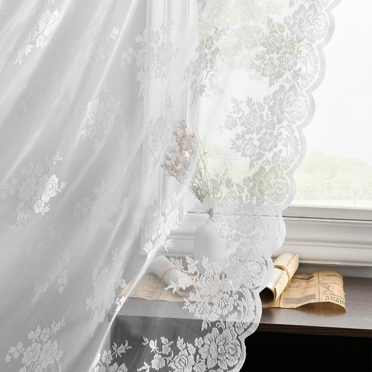 Kotile Sage Green Sheer Valance Curtain for Windows, Rustic Floral Spring Sheer Window Valance Curtain 18 Inch Length, Light Filtering Rod Pocket Lace Valance, 52 X 18 Inch, 1 Panel, Sage Green  Kotile Textile White 52 In X 96 In (W X L) 