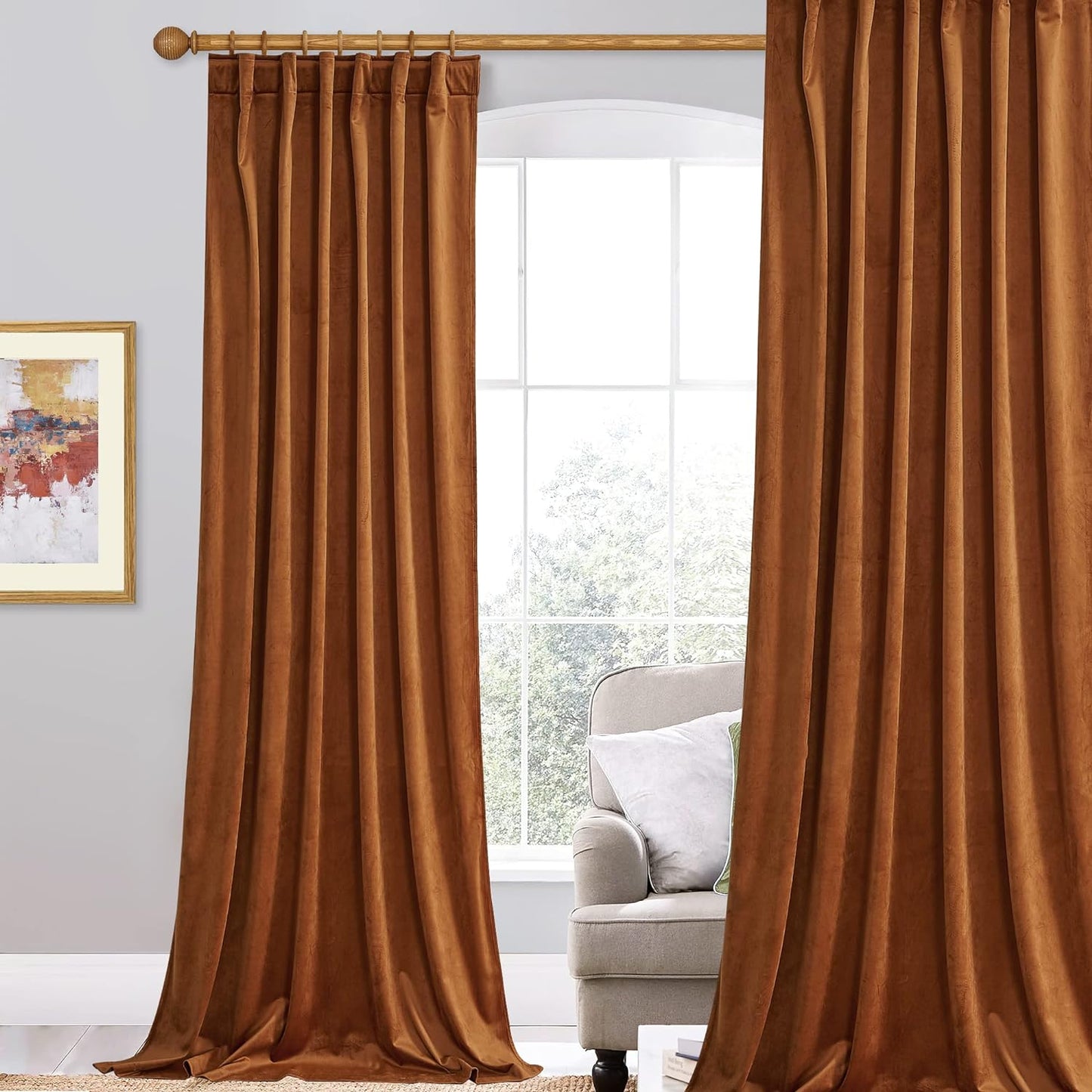 Stangh Navy Blue Velvet Curtains 96 Inches Long for Living Room, Luxury Blackout Sliding Door Curtains Thermal Insulated Window Drapes for Bedroom, W52 X L96 Inches, 1 Panel  StangH Burnt Orange W52 X L84 