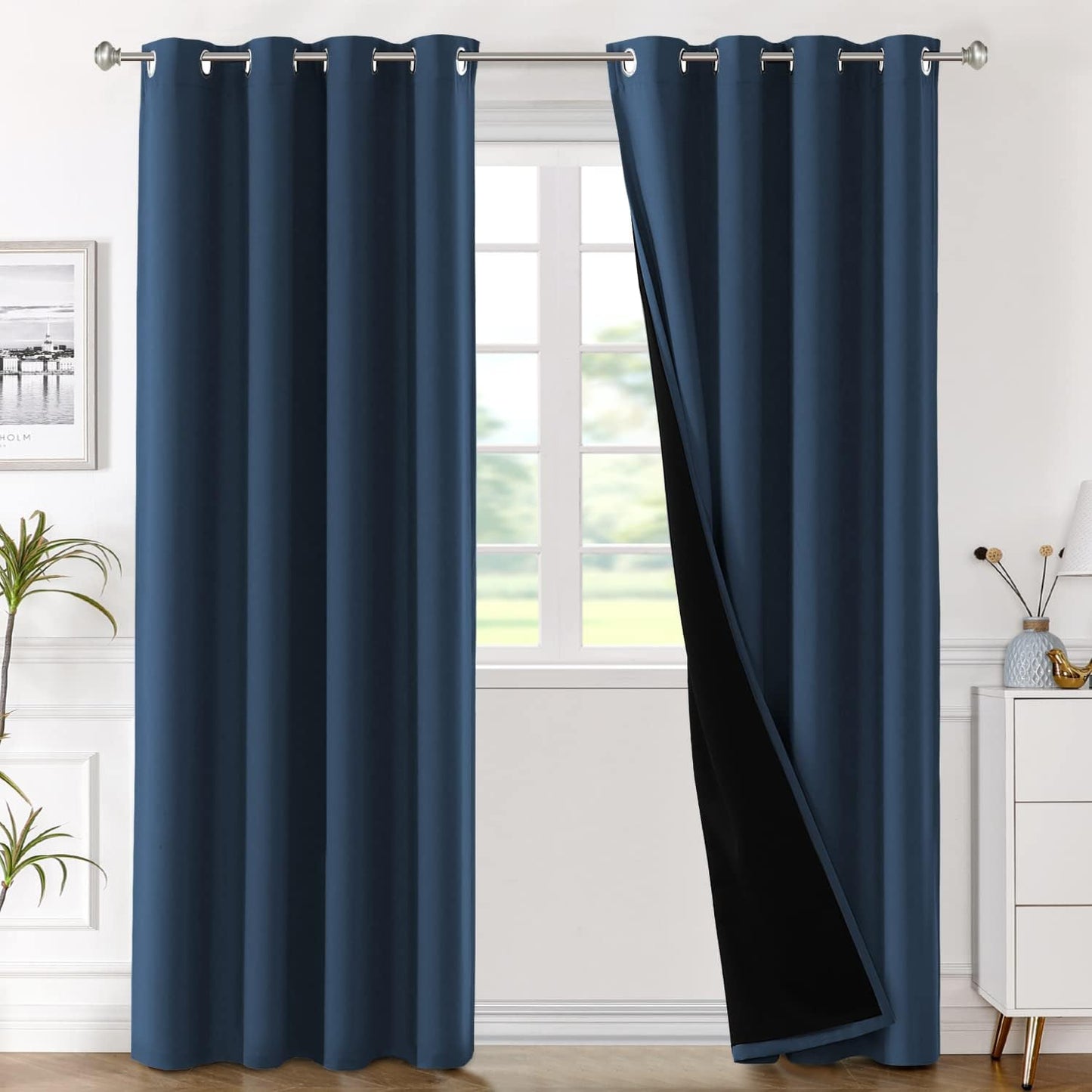 H.VERSAILTEX Blackout Curtains with Liner Backing, Thermal Insulated Curtains for Living Room, Noise Reducing Drapes, White, 52 Inches Wide X 96 Inches Long per Panel, Set of 2 Panels  H.VERSAILTEX Navy Blue 52"W X 96"L 