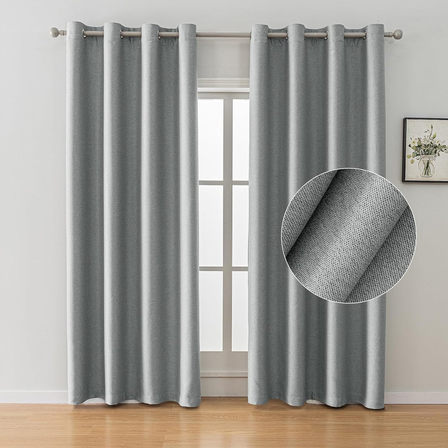 SYSLOON Natural Linen Curtains 72 Inch Length 2 Panels Set,Blackout Curtains for Bedroom Grommet,Thermal Insulated Room Darkening Curtains for Living Room,Long Drapes 42"X72",Beige  SYSLOON Light Gray 52X96In （W X L） 