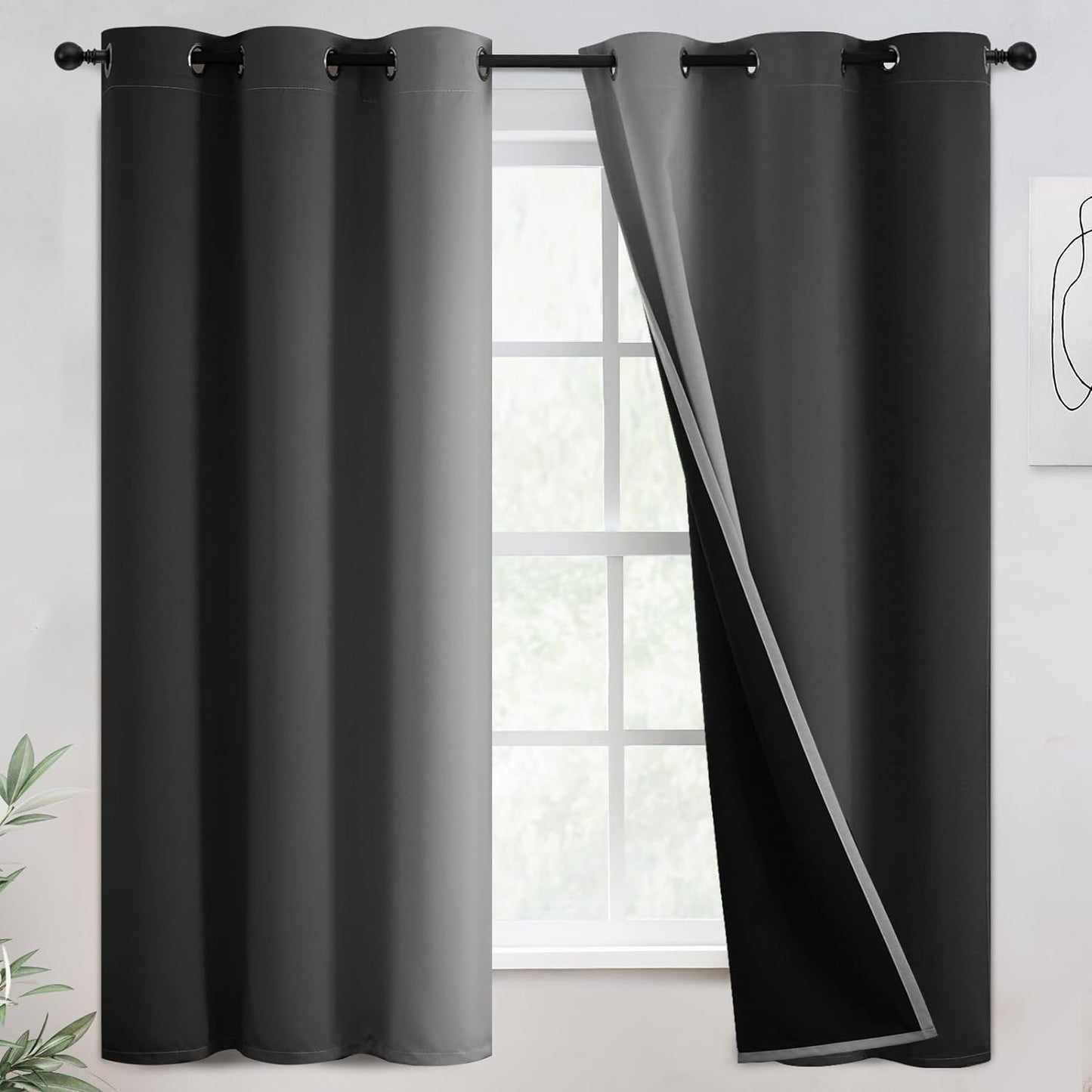 COSVIYA 100% Blackout Curtains & Drapes Ombre Purple Curtains 63 Inch Length 2 Panels,Full Room Darkening Grommet Gradient Insulated Thermal Window Curtains for Bedroom/Living Room,52X63 Inches  COSVIYA Black To Greyish White 42W X 63L 