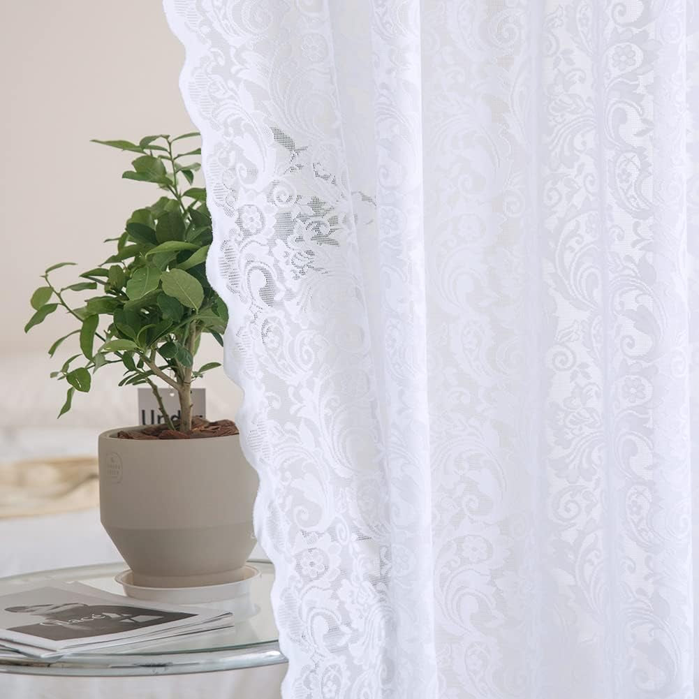 ALIGOGO White Lace Curtains 84 Inches Long-Vintage Floral Luxury Lace Sheer Curtains for Living Room 2 Panels Rod Pocket 52 W X 84 L Inch,White  ALIGOGO White 1 52" W X 45" L 