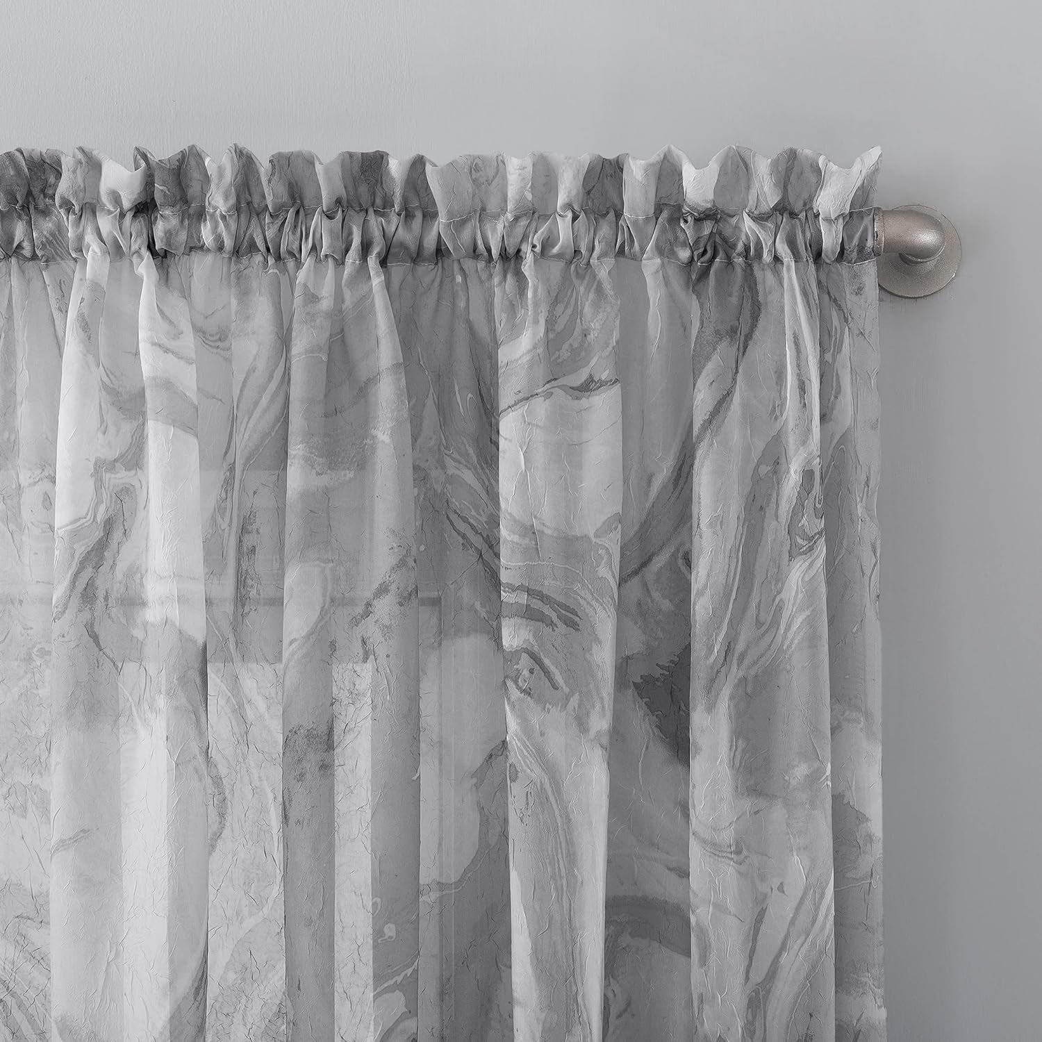 No. 918 Cristo Crushed Sheer Voile Rod Pocket Curtain Panel, 51" X 63", Grey  No. 918   