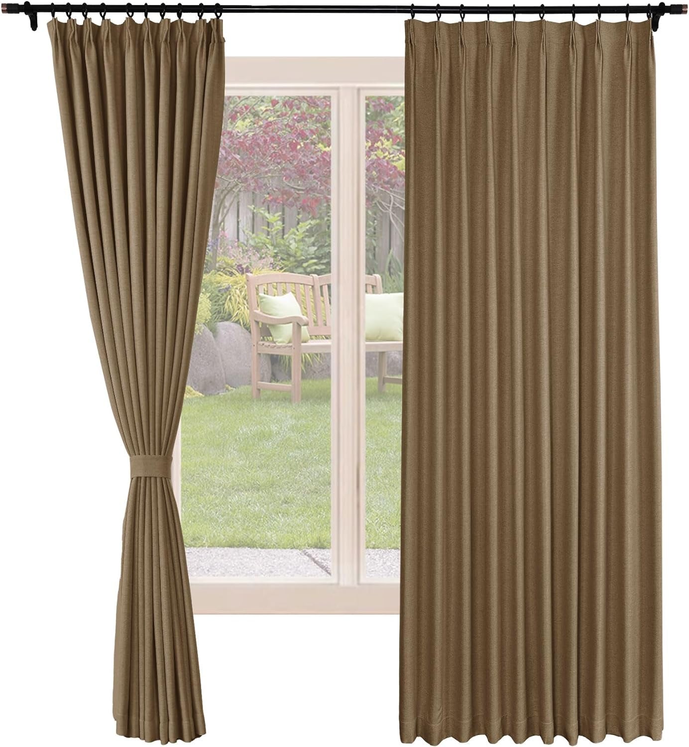 Frelement Blackout Curtains Natural Linen Curtains Pinch Pleat Drapery Panels for Living Room Thermal Insulated Curtains, 52" W X 63" L, 2 Panels, Oasis  Frelement 12 Coca Mocha (84Wx96L Inch)*2 