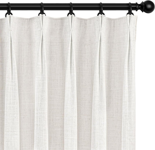 INOVADAY 100% Blackout Curtains for Bedroom, Pinch Pleated Linen Blackout Curtains 96 Inch Length 2 Panels Set, Thermal Room Darkening Linen Curtain Drapes for Living Room, W40 X L96,Beige White  INOVADAY Beige White 40"W X 96"L-2 Panels 