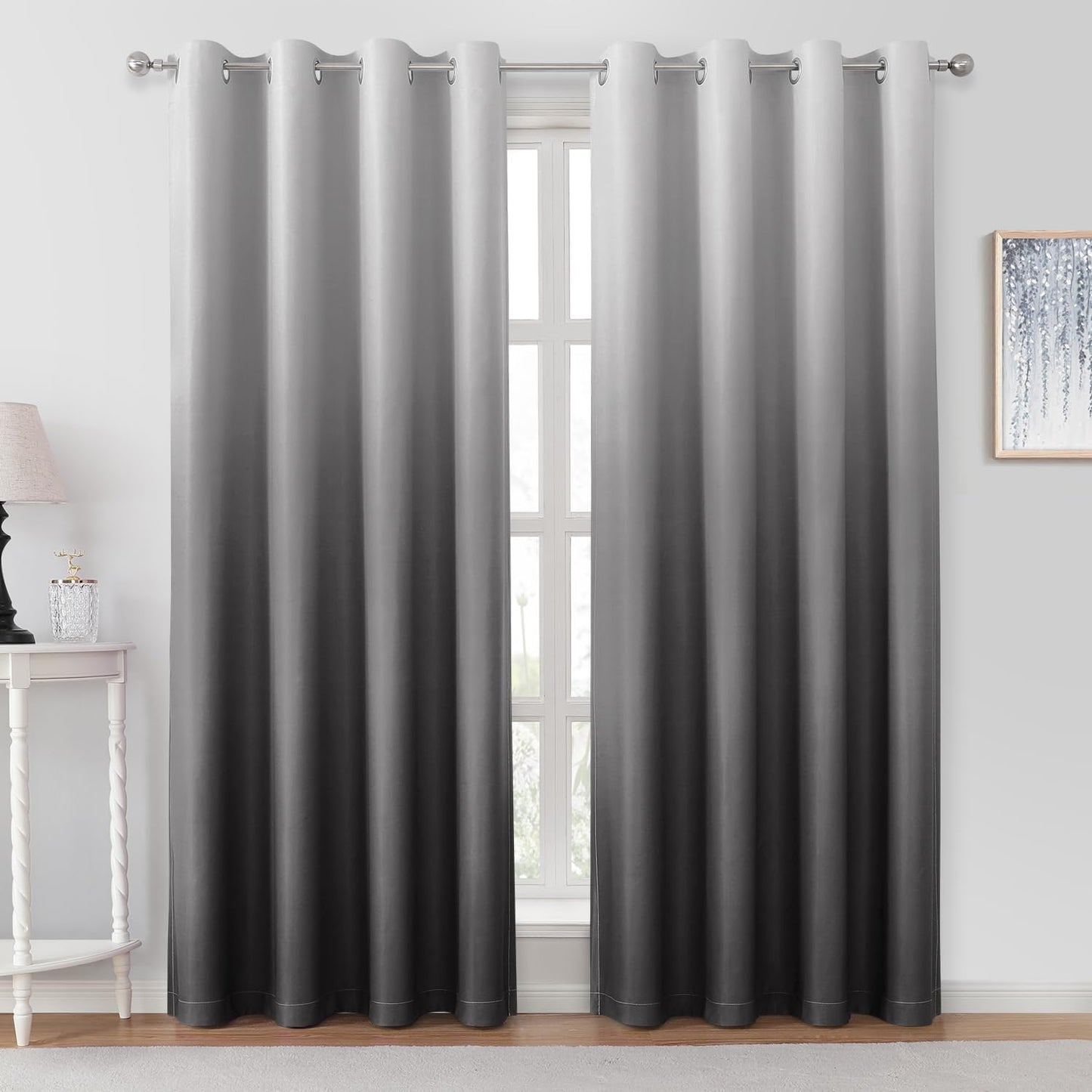 HOMEIDEAS Navy Blue Ombre Blackout Curtains 52 X 84 Inch Length Gradient Room Darkening Thermal Insulated Energy Saving Grommet 2 Panels Window Drapes for Living Room/Bedroom  HOMEIDEAS Grey 52"W X 96"L 