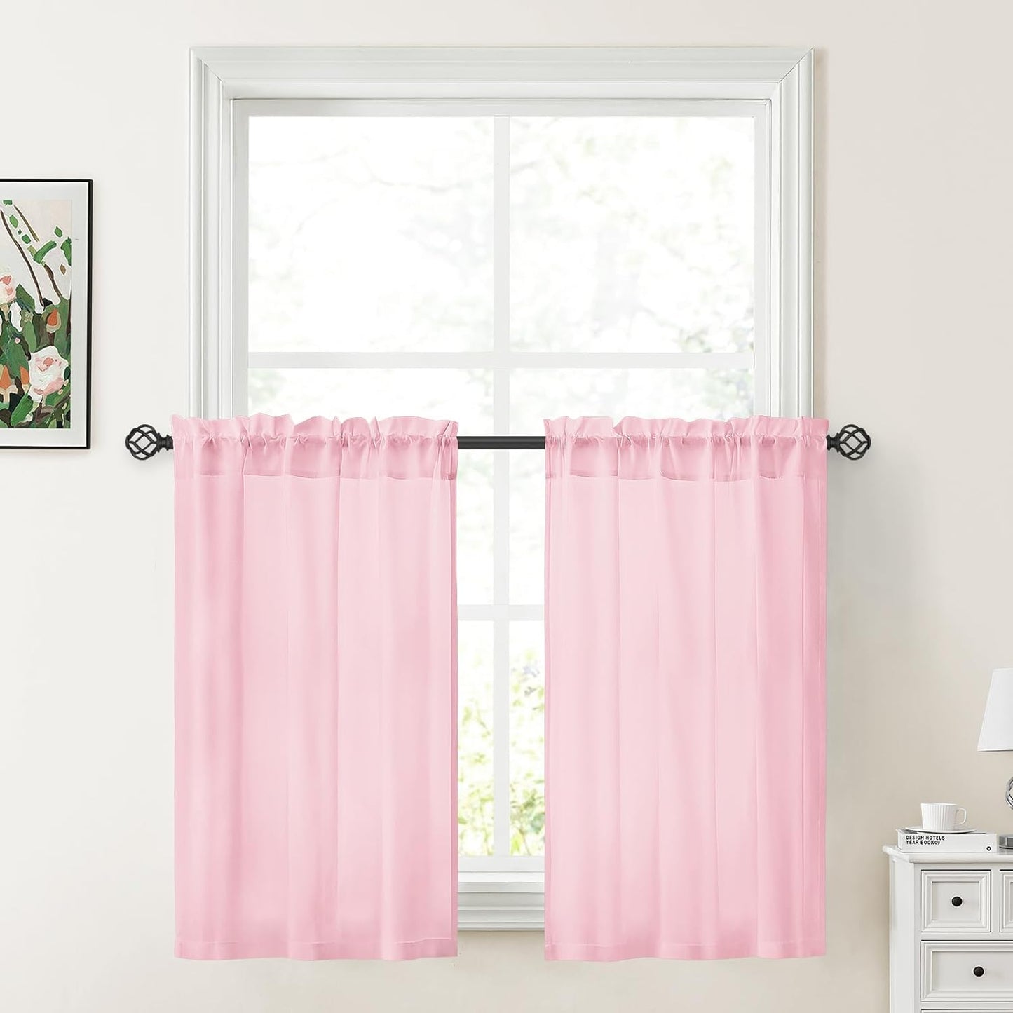 HOMEIDEAS Non-See-Through White Privacy Sheer Curtains 52 X 84 Inches Long 2 Panels Semi Sheer Curtains Light Filtering Window Curtains Drapes for Bedroom Living Room  HOMEIDEAS Light Pink W30" X L36" 
