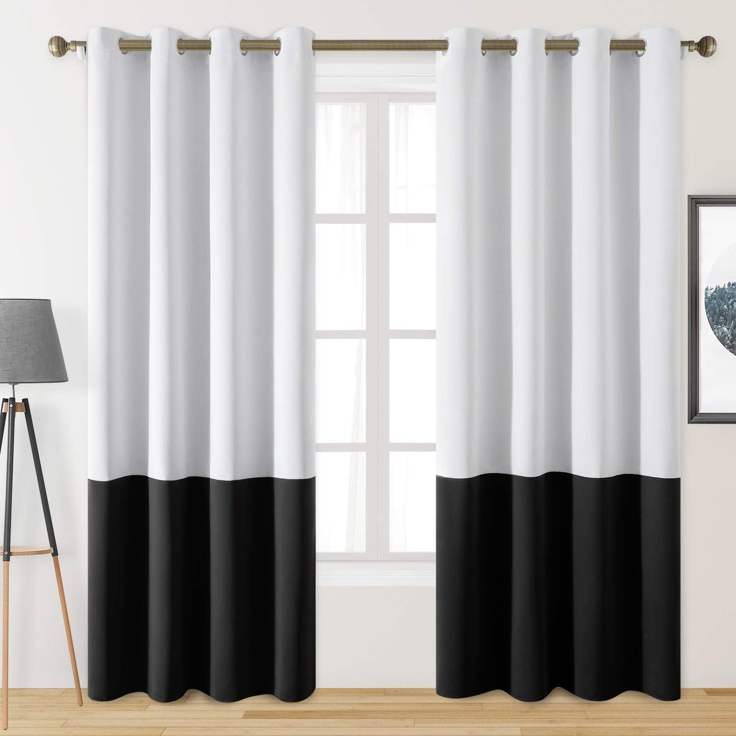 HOMEIDEAS Navy Blue Ombre Blackout Curtains 52 X 84 Inch Length Gradient Room Darkening Thermal Insulated Energy Saving Grommet 2 Panels Window Drapes for Living Room/Bedroom  HOMEIDEAS White/Black 52"W X 96"L 