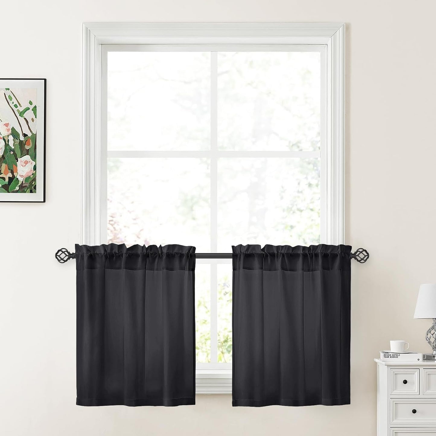 HOMEIDEAS Non-See-Through White Privacy Sheer Curtains 52 X 84 Inches Long 2 Panels Semi Sheer Curtains Light Filtering Window Curtains Drapes for Bedroom Living Room  HOMEIDEAS Black W30" X L24" 