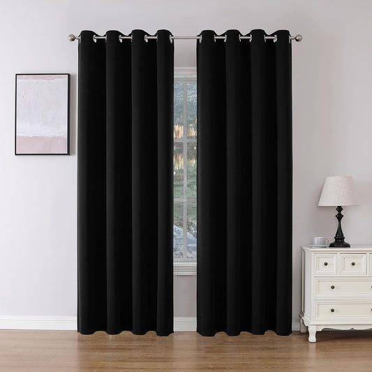 Joydeco Blackout Curtains 84 Inch Length 2 Panels Set, Thermal Insulated Long Curtains& Drapes 2 Burg, Room Darkening Grommet Curtains for Bedroom Living Room Window (Black, W52 X L84 Inch)  Joydeco Black 52W X 90L Inch X 2 Panels 