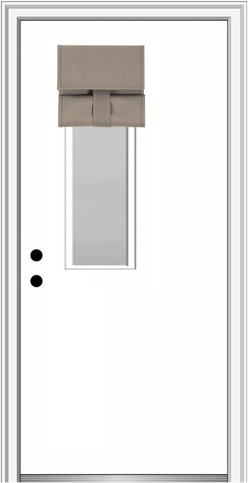 100% Blackout French Door Curtains, Wrinkle Free ， Room Darkening, Blocks Light and Heat through Glass Door Window. Drill-Free， Easy Installed Door Window Curtains. (Greyish White, 24"X 38")  YSYY Mocha 10"X 50" 