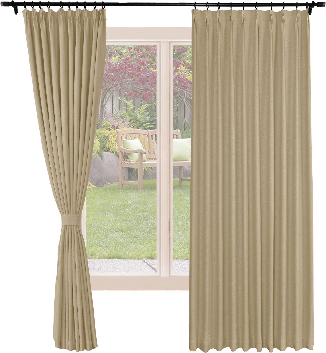Frelement Blackout Curtains Natural Linen Curtains Pinch Pleat Drapery Panels for Living Room Thermal Insulated Curtains, 52" W X 63" L, 2 Panels, Oasis  Frelement 08 Khaki (100Wx84L Inch)*2 