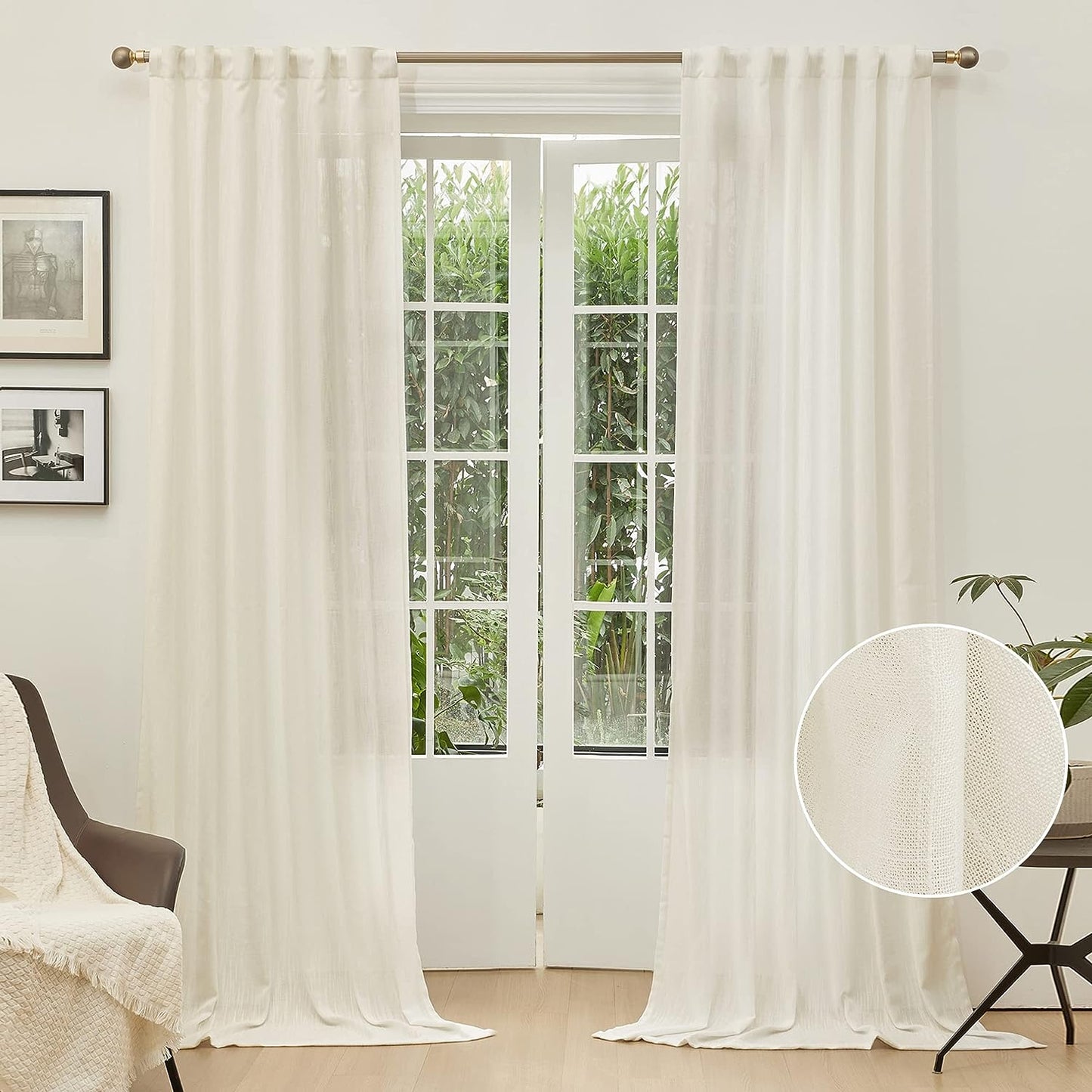 MYSKY HOME 90 Inch Curtains for Sliding Glass Door Windows, Living Room Decoration Cotton Drapes Soft Comfortable Touch Farmhouse Country Patio Treatment Set, 50" Width, Natural, 2 Panels  MYSKYTEX Natural 50"W X 108"L 