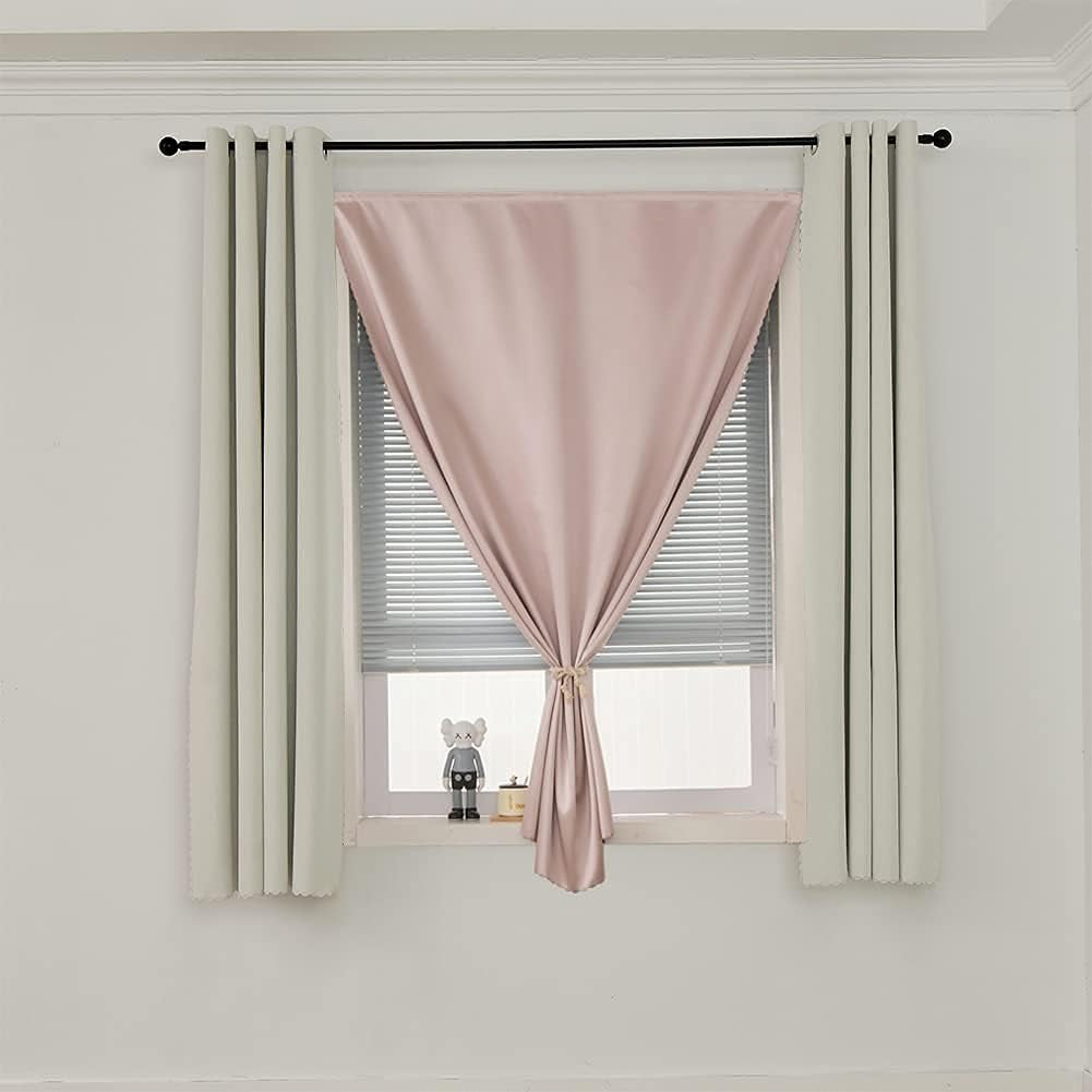 Jilron Autohesion Curtains for Windows,Bedroom Blackout Curtains for - Thermal Lnsulated Kitchen Room Darkening Black Small Drapes, (1 Panels,35Wx48L Inch-Black)  Jilron Tender Pink 35W*54L 