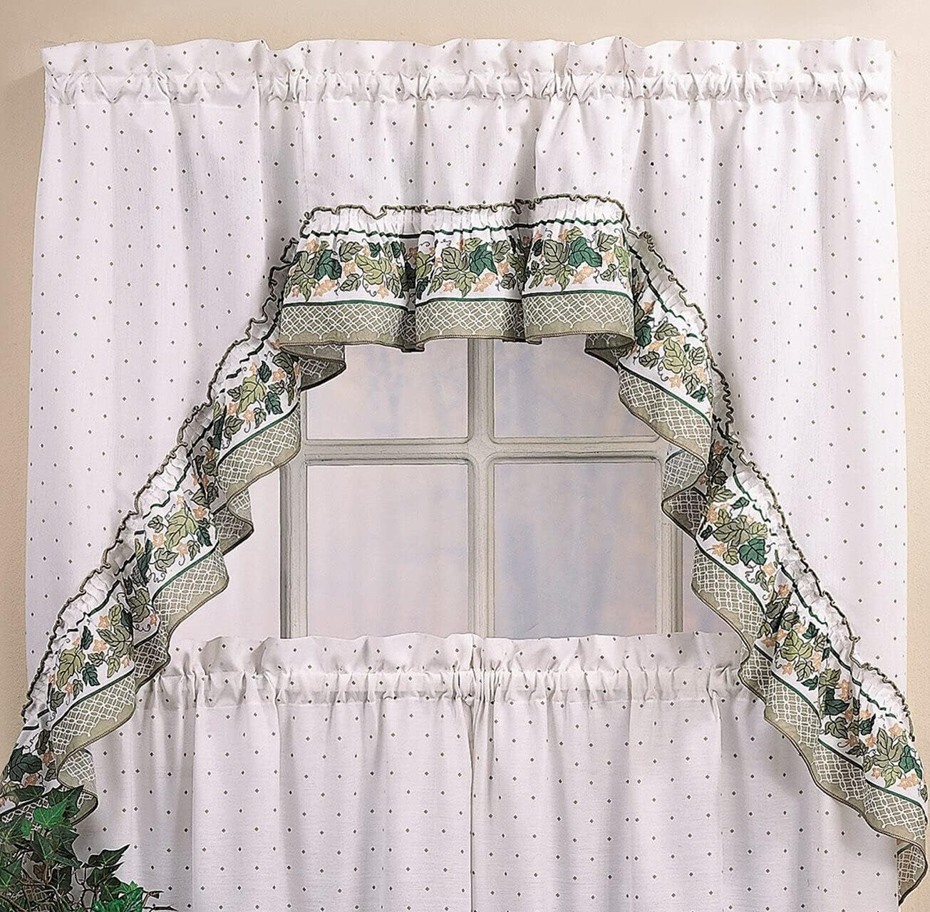 CHF & You Cottage Ivy Country Curtain Tier and Swag Set, Multi, 56-Inch X 36-Inch  CHMJE   