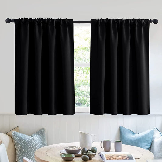 RYB HOME Blackout Curtains for Bedroom - Solid Light Block Blinds Privacy Noise Reduce Drapes for Kids Nursery Laundry Kitchen Cafe Window Decor, W 52 X L 36 Inch per Panel, Black, 1 Pair  RYB HOME   