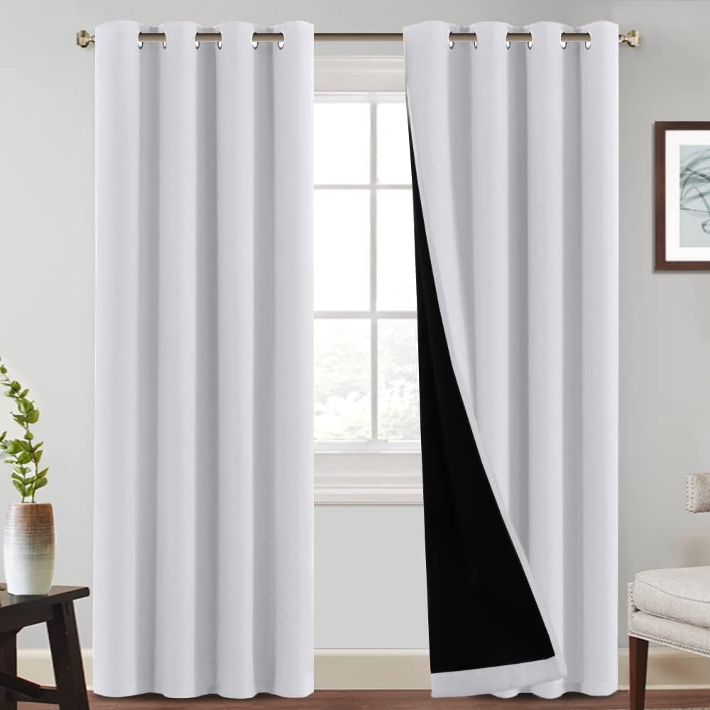 Princedeco 100% Blackout Curtains 84 Inches Long Pair of Energy Smart & Noise Blocking Out Drapes for Baby Room Window Thermal Insulated Guest Room Lined Window Dressing(Desert Sage, 52 Inches Wide)  PrinceDeco Greyish White 52"W X84"L 