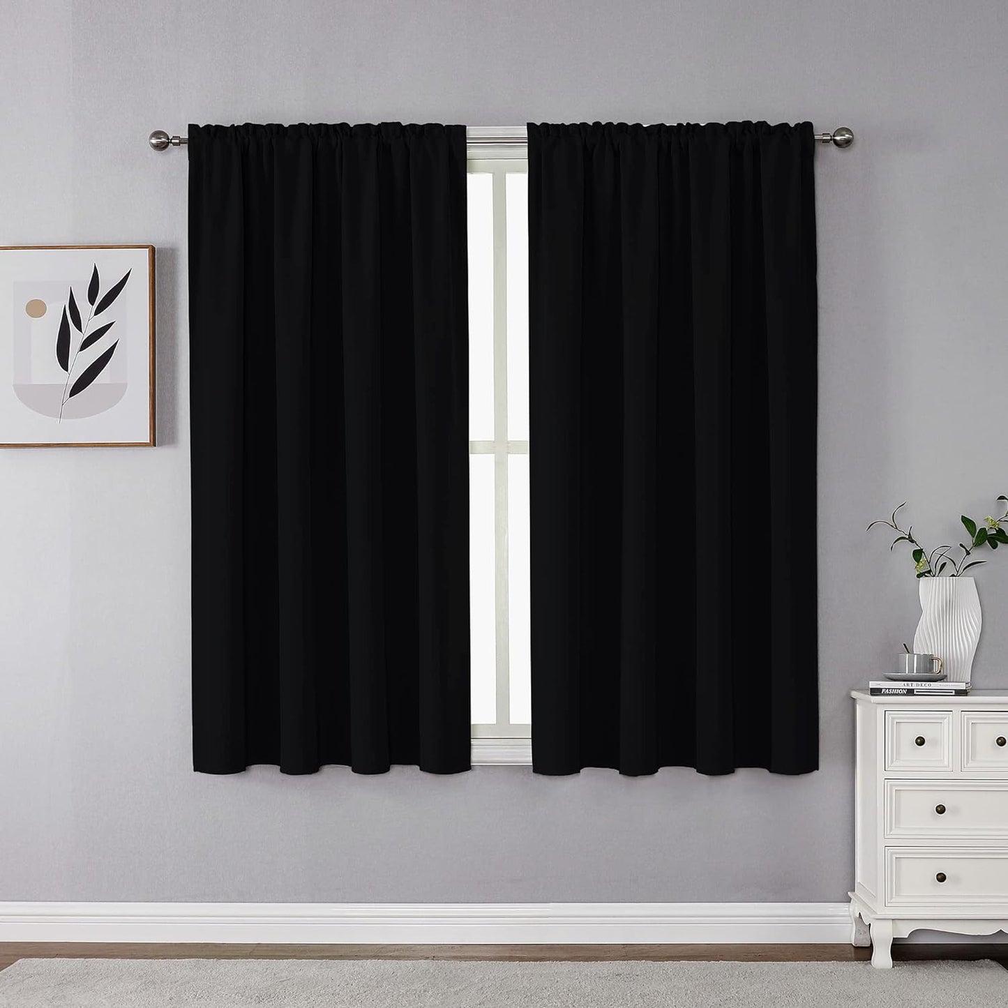 CUCRAF Blackout Curtains 84 Inches Long for Living Room, Light Beige Room Darkening Window Curtain Panels, Rod Pocket Thermal Insulated Solid Drapes for Bedroom, 52X84 Inch, Set of 2 Panels  CUCRAF Black 52W X 63L Inch 2 Panels 