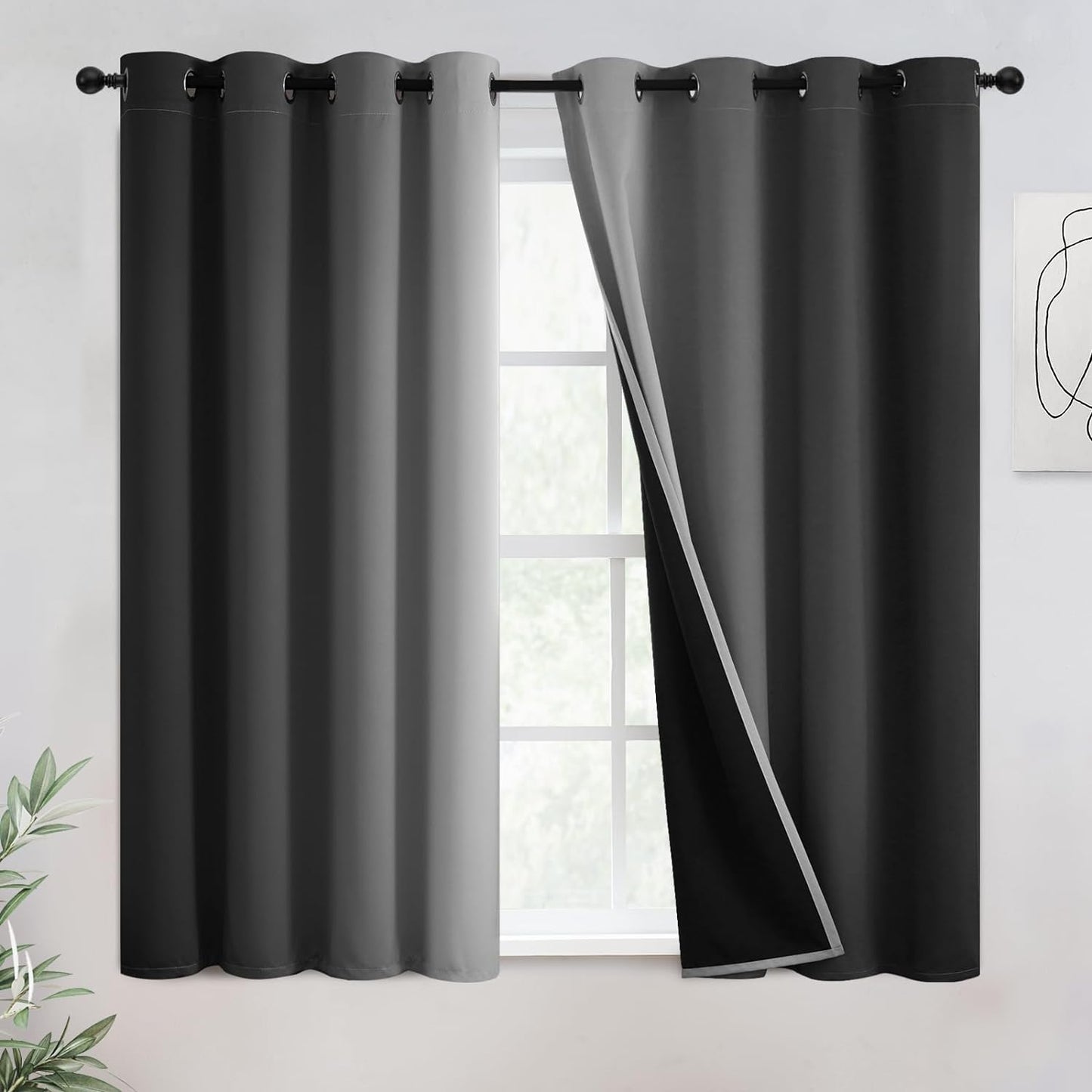 COSVIYA 100% Blackout Curtains & Drapes Ombre Purple Curtains 63 Inch Length 2 Panels,Full Room Darkening Grommet Gradient Insulated Thermal Window Curtains for Bedroom/Living Room,52X63 Inches  COSVIYA Black To Greyish White 52W X 54L 