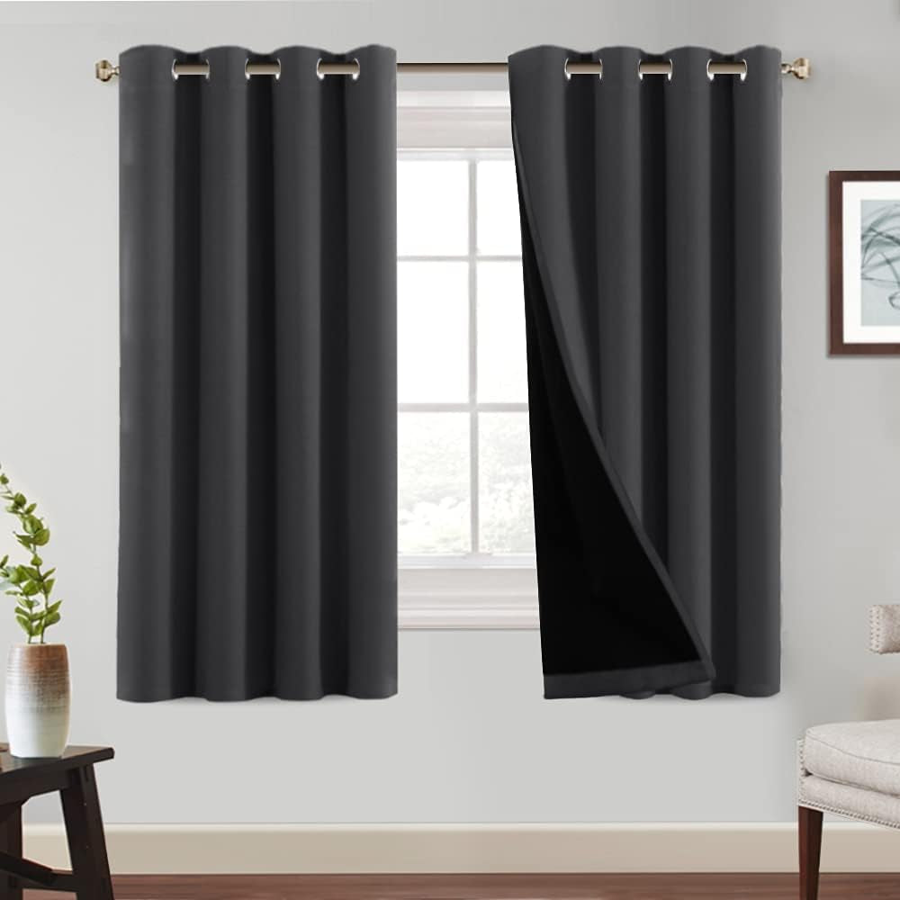 Princedeco 100% Blackout Curtains 84 Inches Long Pair of Energy Smart & Noise Blocking Out Drapes for Baby Room Window Thermal Insulated Guest Room Lined Window Dressing(Desert Sage, 52 Inches Wide)  PrinceDeco Charcoal 52"W X63"L 