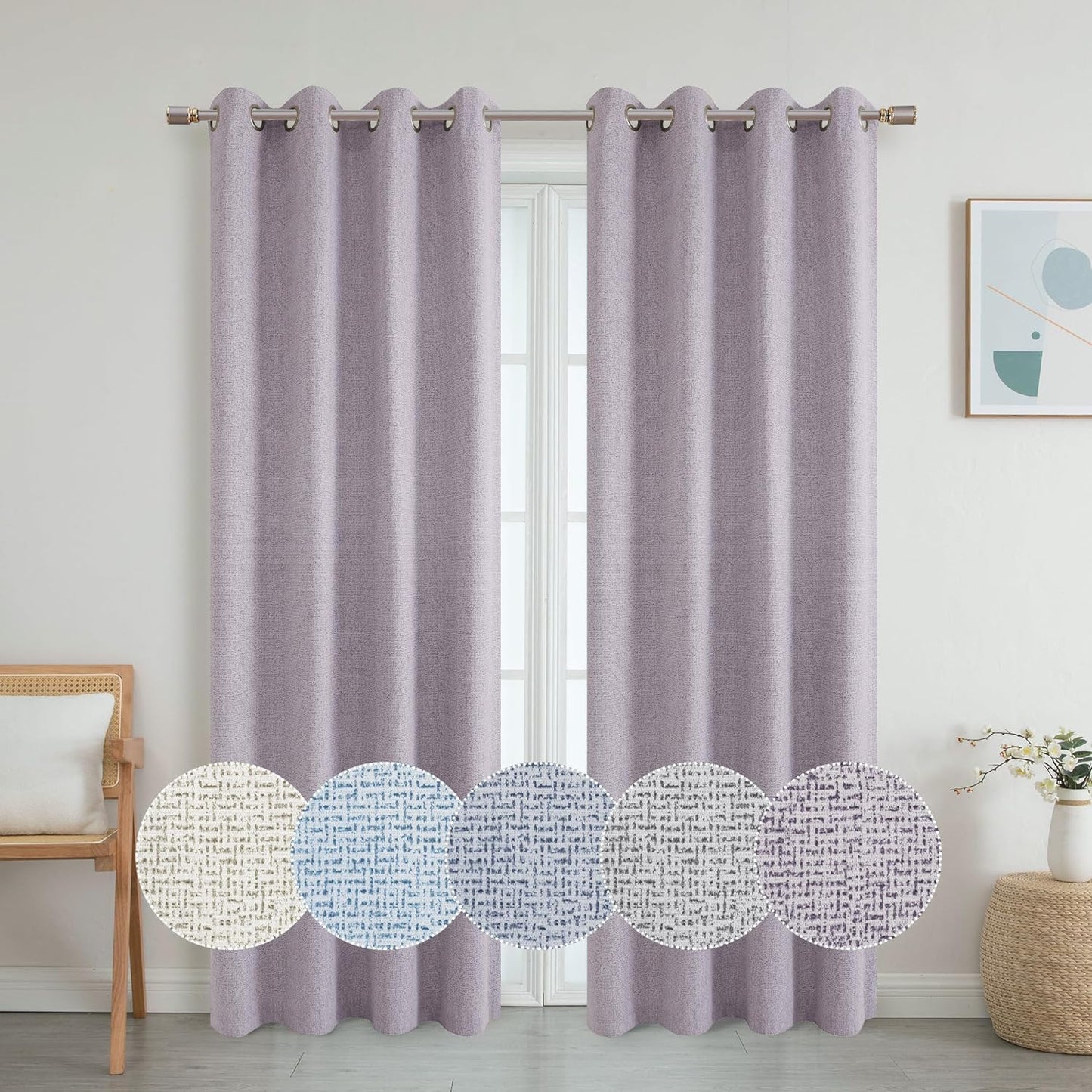OWENIE Luke Black Out Curtains 63 Inch Long 2 Panels for Bedroom, Geometric Printed Completely Blackout Room Darkening Curtains, Grommet Thermal Insulated Living Room Curtain, 2 PCS, Each 42Wx63L Inch  OWENIE Purple 42"W X 84"L | 2 Pcs 