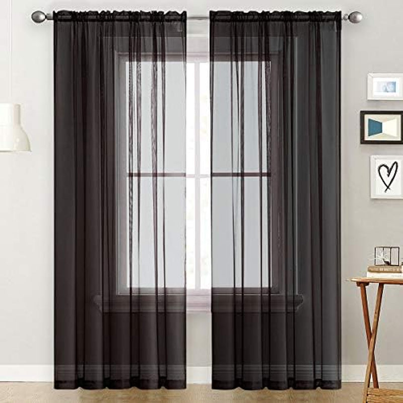 Spacedresser Basic Rod Pocket Sheer Voile Window Curtain Panels White 1 Pair 2 Panels 52 Width 84 Inch Long for Kitchen Bedroom Children Living Room Yard(White,52 W X 84 L)  Lucky Home Black 38 W X 72 L 