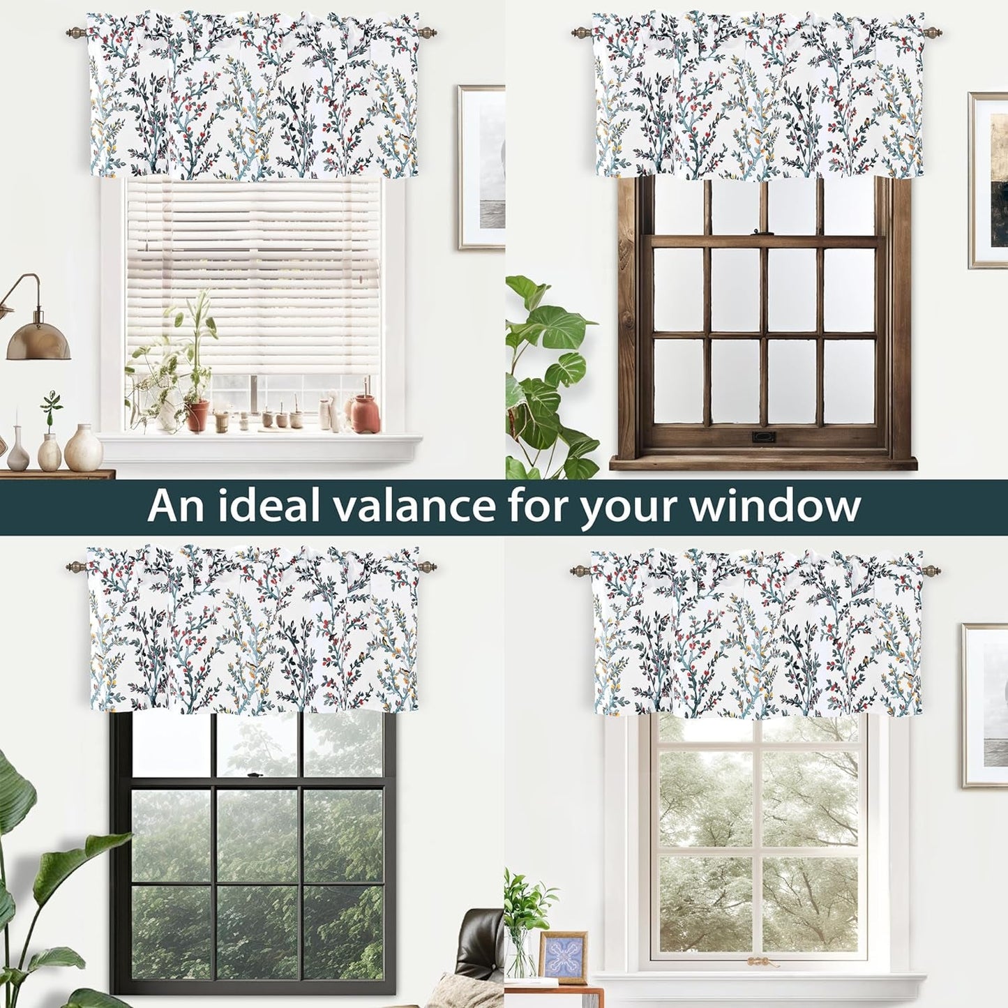 Driftaway Jasmine Watercolor Branch Botanical Thermal Insulated Energy Saving Window Curtain Valance for Living Room Bedroom Kitchen 2 Layers 52 Inch by 18 Inch plus 2 Inch Header Multi 1 Pack