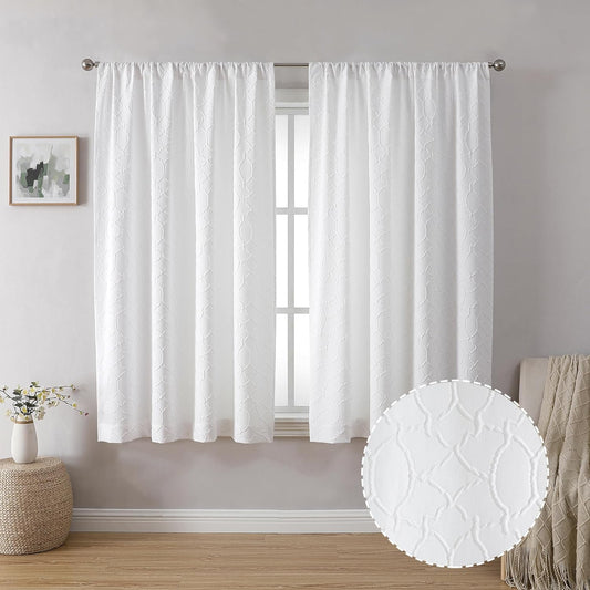 Simplebrand Grace White Light Filtering Curtains for Bedroom 63 Inch Length 2 Panels, 3D Embossed Textured Thick Fabric Curtains, Soft Touching Casual Rod Pocket Drapes Privacy Curtains, 52" Wide  Simplebrand White 52"W X 63"L 
