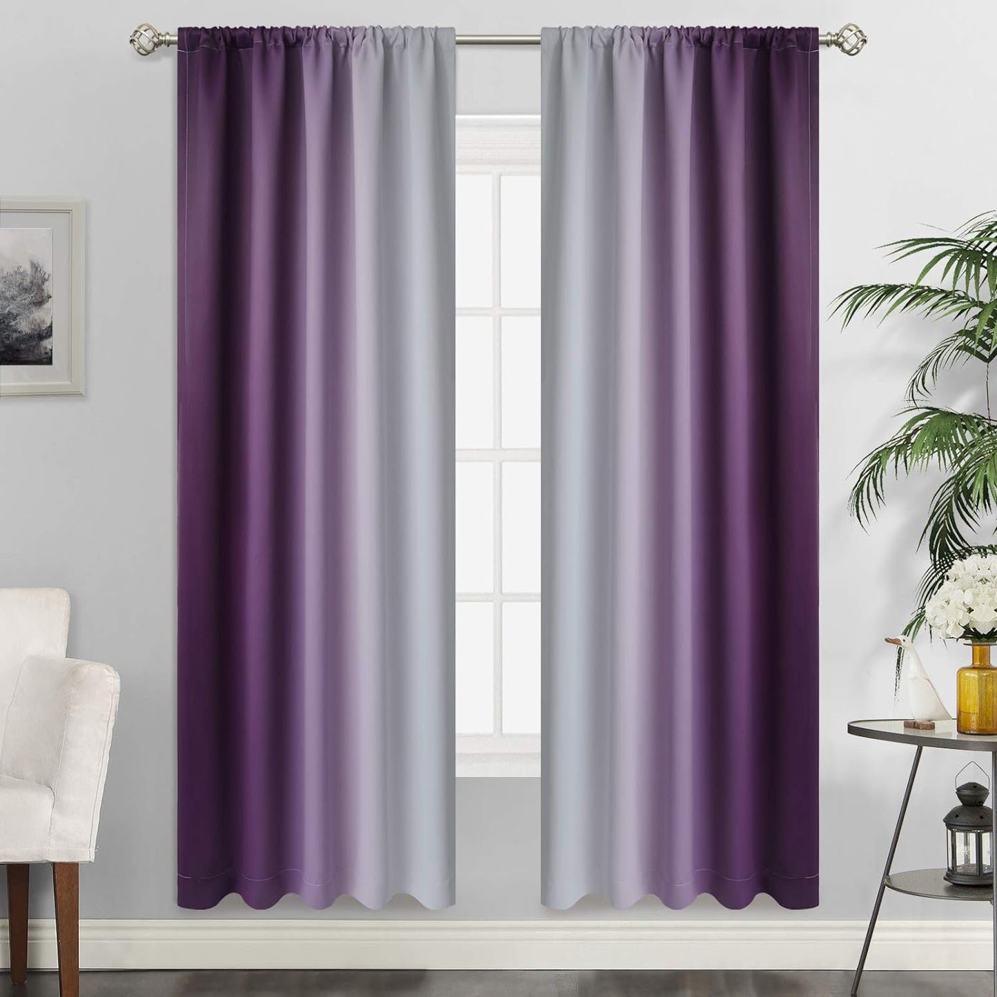 Simplehome Ombre Room Darkening Curtains for Bedroom, Light Blocking Gradient Purple to Greyish White Thermal Insulated Rod Pocket Window Curtains Drapes for Living Room,2 Panels, 52X84 Inches Length  SimpleHome Purple 52W X 72L / 2 Panels 