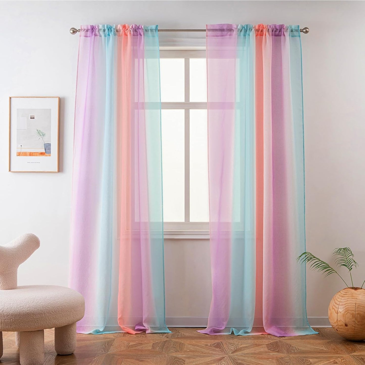 Yancorp 2 Panel Sets Semi Bedroom Curtains 63 Inch Length Sheer Rod Pocket Curtain Linen Teal Turquoise Purple Ombre Girls Living Room Mermaid Bedroom Nursery Kids Decor (Turquoise Purple, 40"X63")  Yancorp Rainbow 52"X84" 