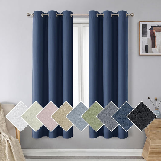 Aiyufeng Nika 100% Blackout Navy Blue Curtains 63 Inch Length 2 Panels Set, Energy Efficiency Grommet Solid Blue Blackout Curtains, Thermal Insulated Privacy for Bedroom Dining Room, W38 X L63In  Aiyufeng Navy Blue 2X38X63" 