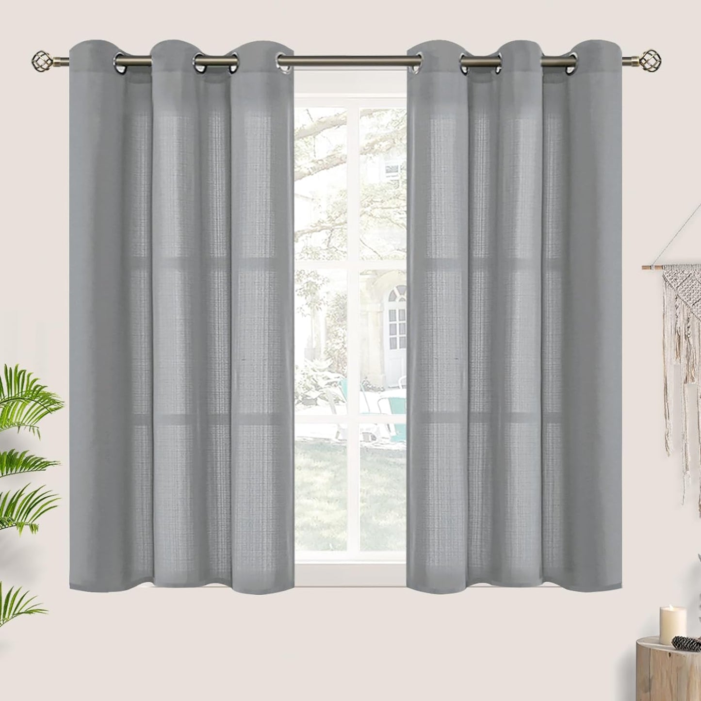 Bgment Natural Linen Look Semi Sheer Curtains for Bedroom, 52 X 54 Inch White Grommet Light Filtering Casual Textured Privacy Curtains for Bay Window, 2 Panels  BGment Grey 42W X 45L 