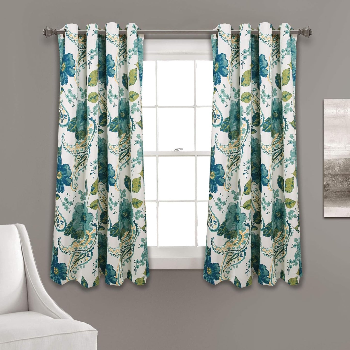 Lush Decor Floral Paisley Light Filtering Window Curtain Panel Pair, 52"W X 84"L, Blue  Triangle Home Fashions 52"W X 63"L  