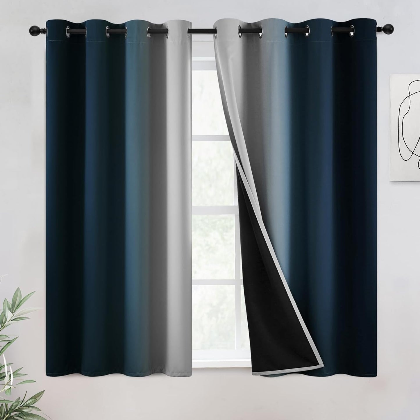 COSVIYA 100% Blackout Curtains & Drapes Ombre Purple Curtains 63 Inch Length 2 Panels,Full Room Darkening Grommet Gradient Insulated Thermal Window Curtains for Bedroom/Living Room,52X63 Inches  COSVIYA Blackout Navy To Grayish White 52W X 54L 