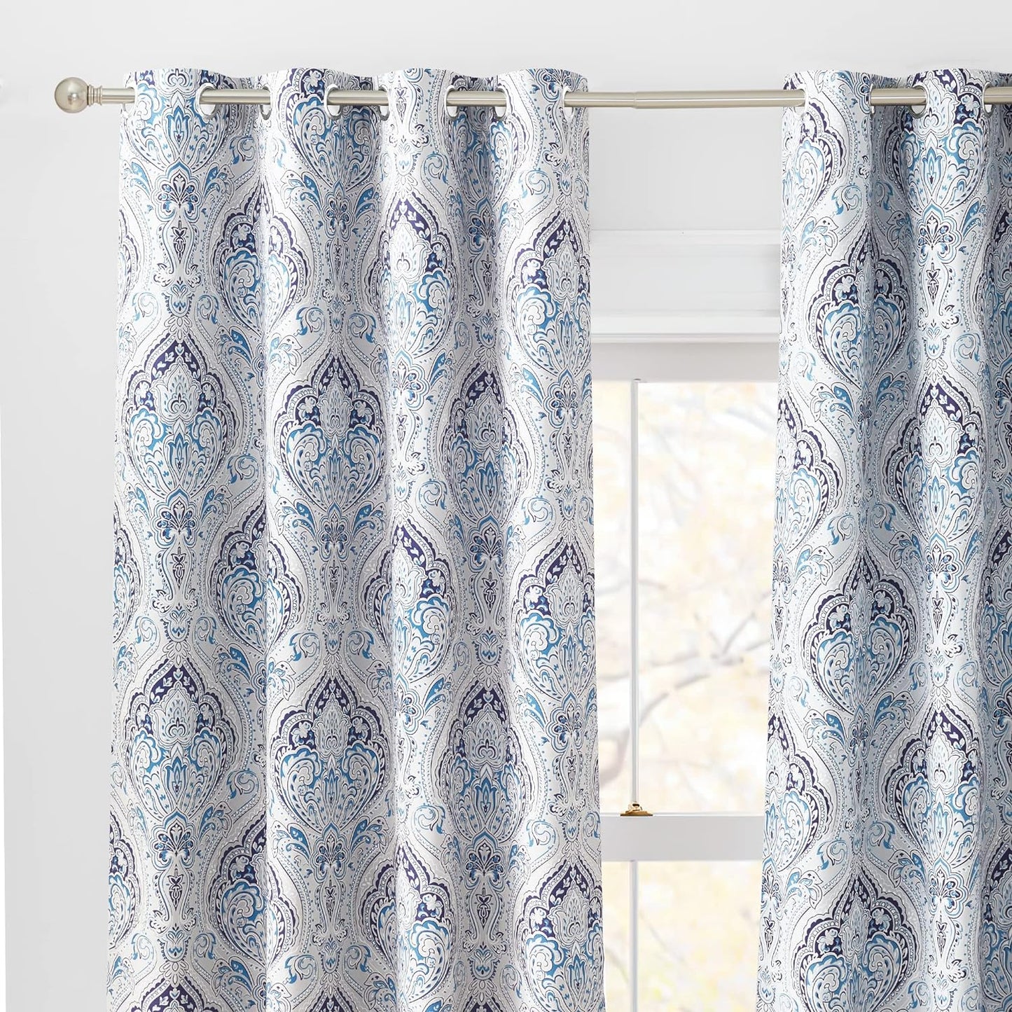 KGORGE Blackout Curtains & Drapes Boho Home/Office Artistic Decor with Vivid Watercolor Floral Painting Thermal Insulated Energy Efficient Shades for Bedroom Living Room (Blue, W 52" X L 84", 1 Pair)  KGORGE 1.Blue Grotto W 52 X L 63 