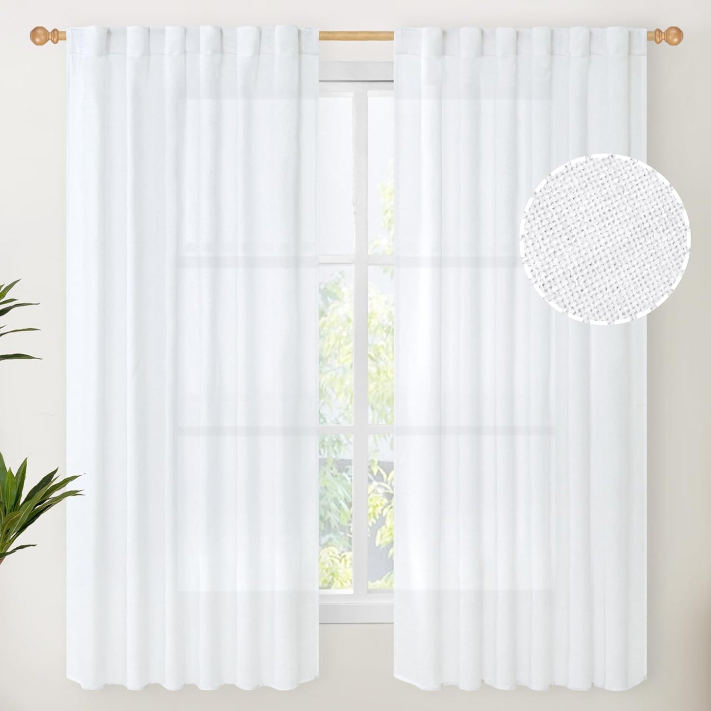 Youngstex Natural Linen Curtains 72 Inch Length 2 Panels for Living Room Light Filtering Textured Window Drapes for Bedroom Dining Office Back Tab Rod Pocket, 52 X 72 Inch  YoungsTex White 52W X 63L 
