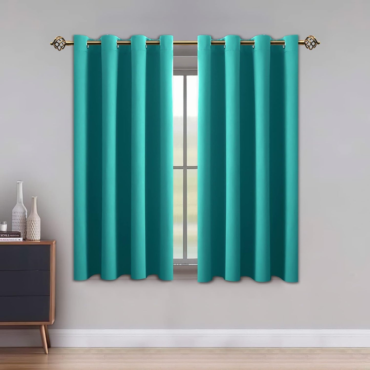 LUSHLEAF Blackout Curtains for Bedroom, Solid Thermal Insulated with Grommet Noise Reduction Window Drapes, Room Darkening Curtains for Living Room, 2 Panels, 52 X 63 Inch Grey  SHEEROOM Turquoise 42 X 63 Inch 