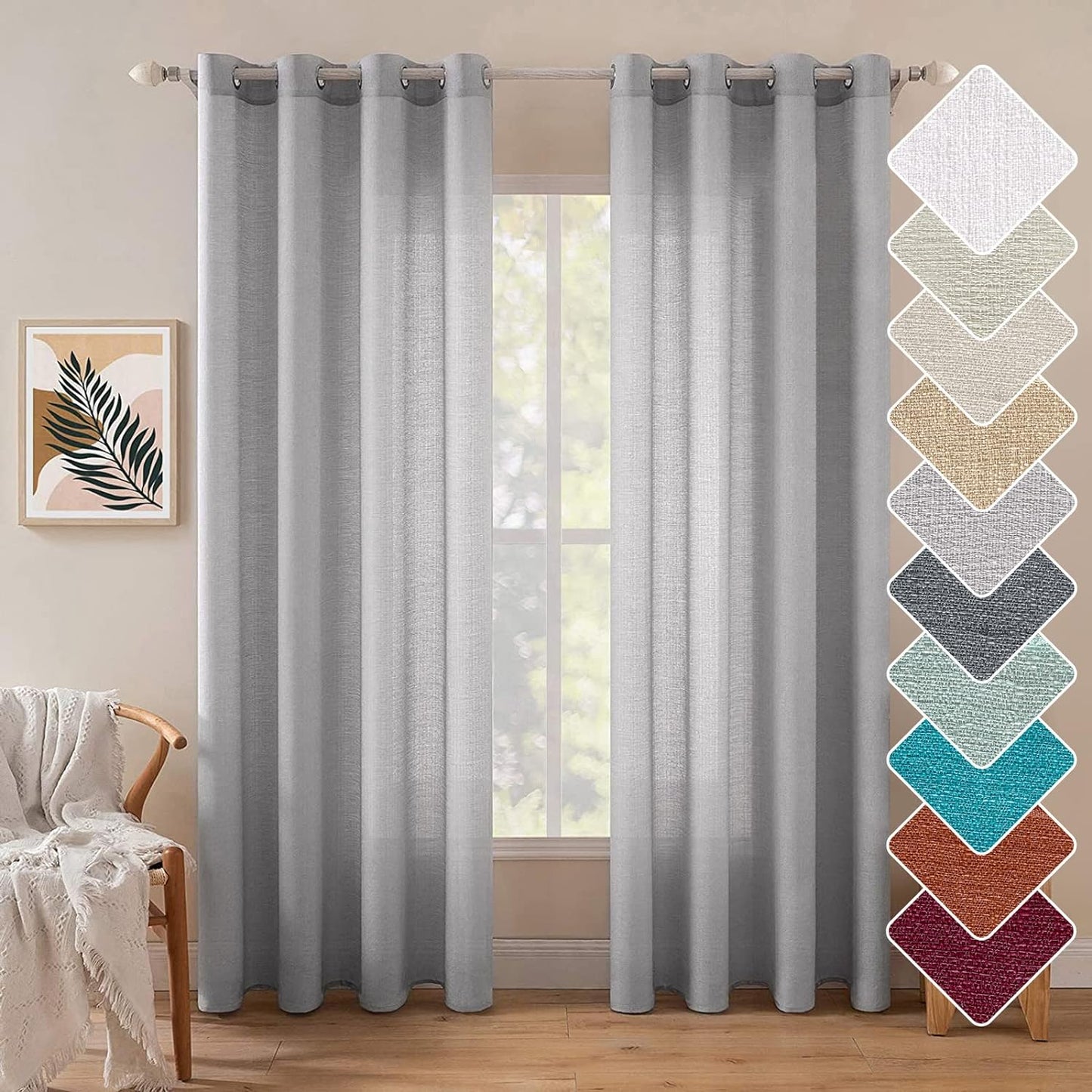 MIULEE Burnt Orange Linen Semi Sheer Curtains 2 Panels for Living Room Bedroom Linen Textured Light Filtering Privacy Window Curtains Terracotta Grommet Drapes Rust Boho Fall Decor W 52 X L 84 Inches  MIULEE Grommet | Silver Grey W52 X L84 