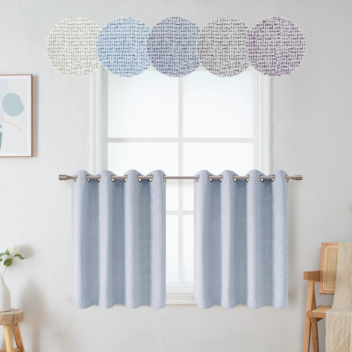 OWENIE Luke Black Out Curtains 63 Inch Long 2 Panels for Bedroom, Geometric Printed Completely Blackout Room Darkening Curtains, Grommet Thermal Insulated Living Room Curtain, 2 PCS, Each 42Wx63L Inch  OWENIE Light Blue 42"W X 24"L | 2 Pcs 