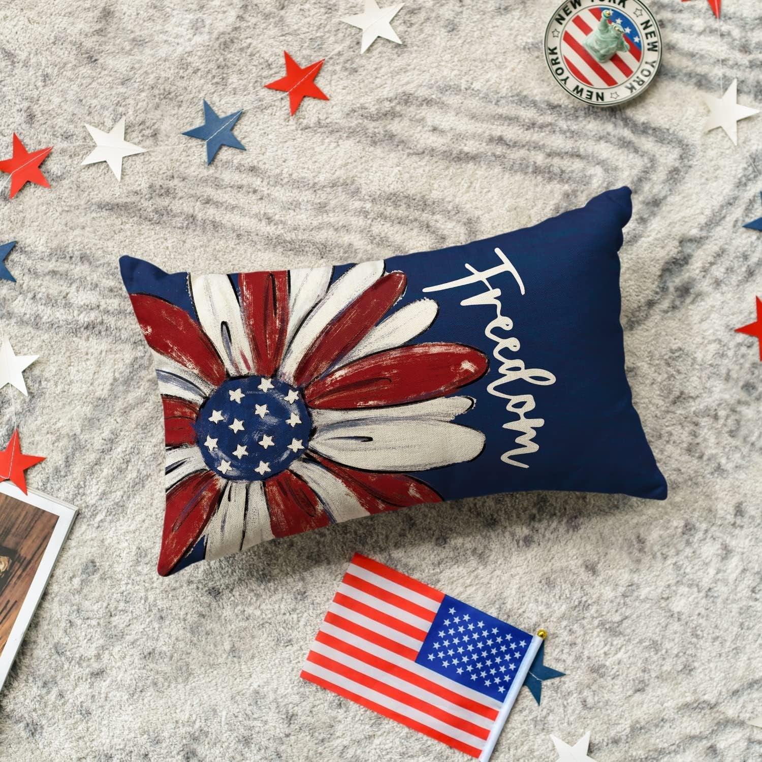 AVOIN Colorlife 4Th of July Freedom Throw Pillow Cover, 12 X 20 Inch Patriotic Memorial Day America Stars Blue Cushion Case for Sofa Couch