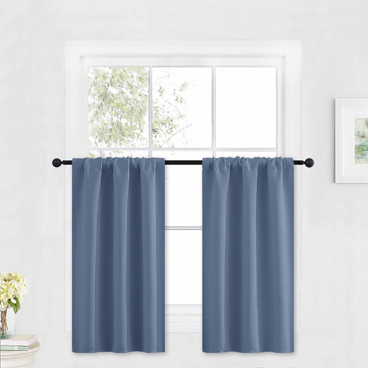 RYB HOME Short Blackout Curtains - Thermal Insulated Noise Reducing Energy Efficiency Small Window Decor for RV Closet Bathroom, 29 Inches Wide X 36 Inches Long, Stone Blue, 1 Pair  RYB HOME   