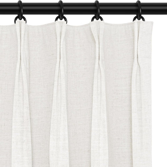 INOVADAY 100% Blackout Curtains for Bedroom, Pinch Pleated Linen Blackout Curtains 96 Inch Length 2 Panels Set, Thermal Room Darkening Linen Curtain Drapes for Living Room, W40 X L96,Beige White  INOVADAY Beige White 40"W X 84"L-2 Panels 