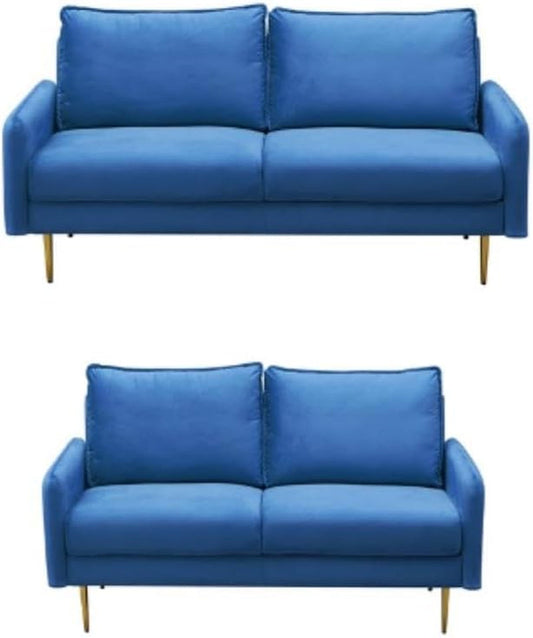 Home Square 2-Piece Set with Velvet Sofa and Loveseat in Prussian Blue