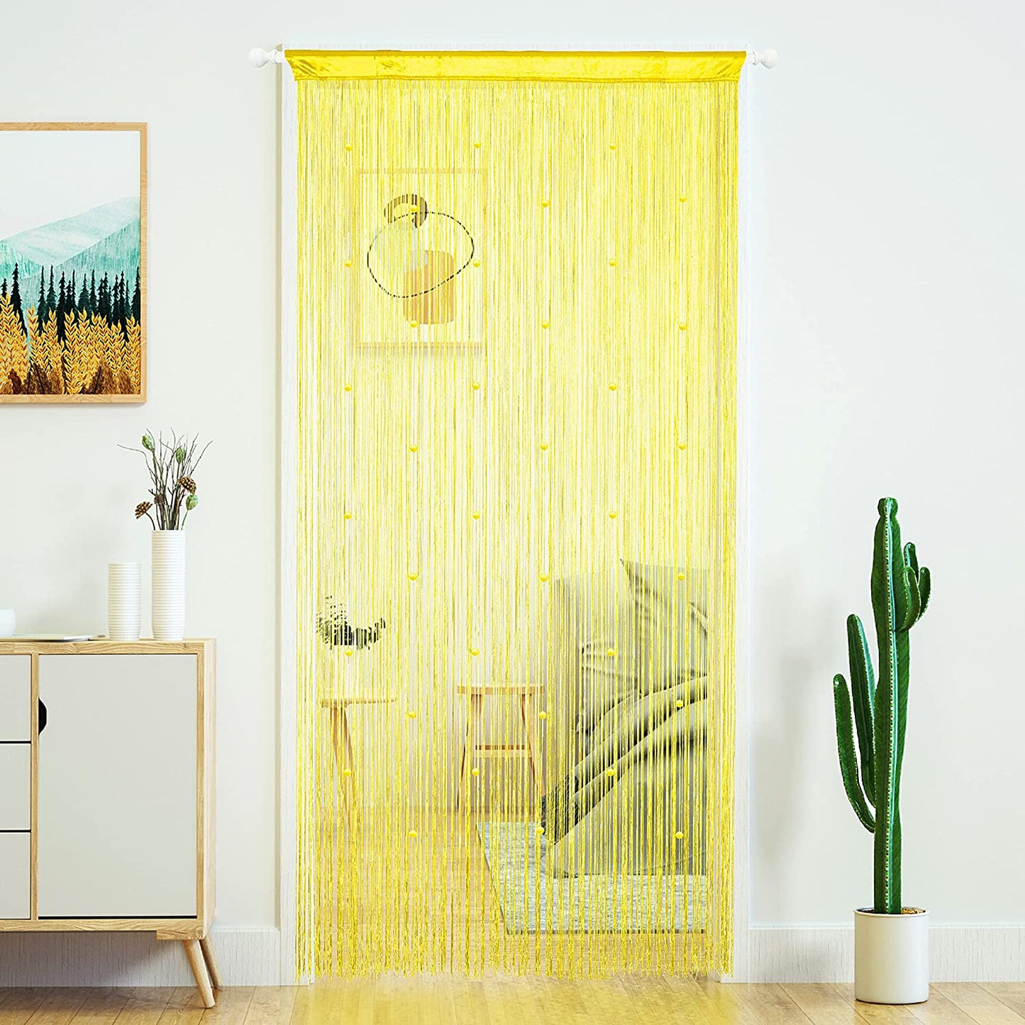Yaoyue Beaded Curtain Door String Curtains for Doorway Tassels Beads Hanging Fringe Hippie Room Divider Window Hallway Entrance Wall Closet Bedroom Privacy Decor (39×79In/100×200Cm, Light Coffee)  YaoYue Yellow 100×200Cm 